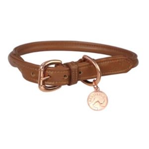 Benji & Flo Superior Rolled Leather Dog Collar (Tan/Rose Gold)