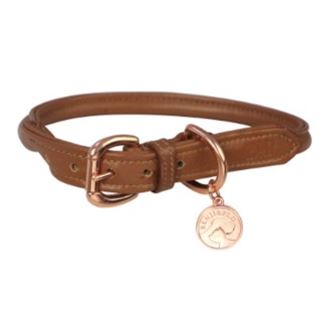 Benji & Flo Superior Rolled Leather Dog Collar (Tan/Rose Gold)