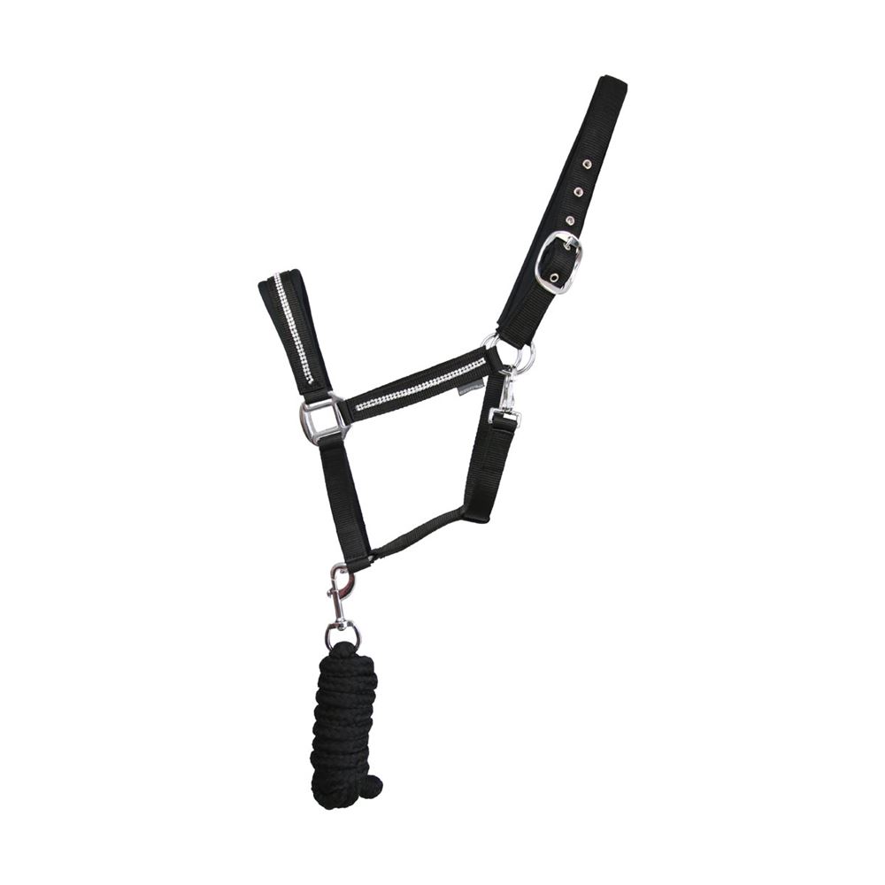 Hy Equestrian Sparkling Head Collar & Lead Rope Set (Black)