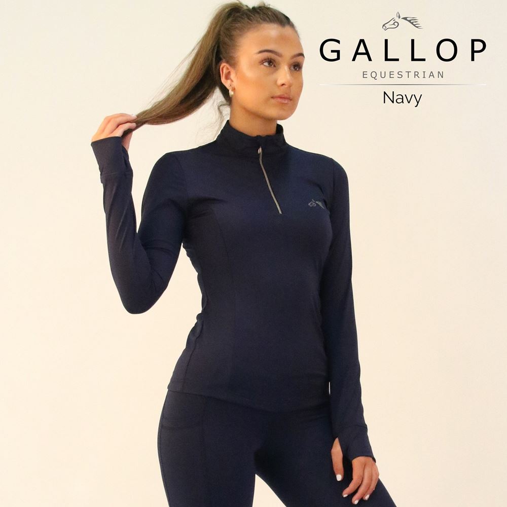 Gallop Ladies Long Sleeve Zipped Neck Base Layer (Navy)