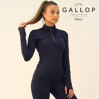 Gallop Ladies Long Sleeve Zipped Neck Base Layer (Navy)