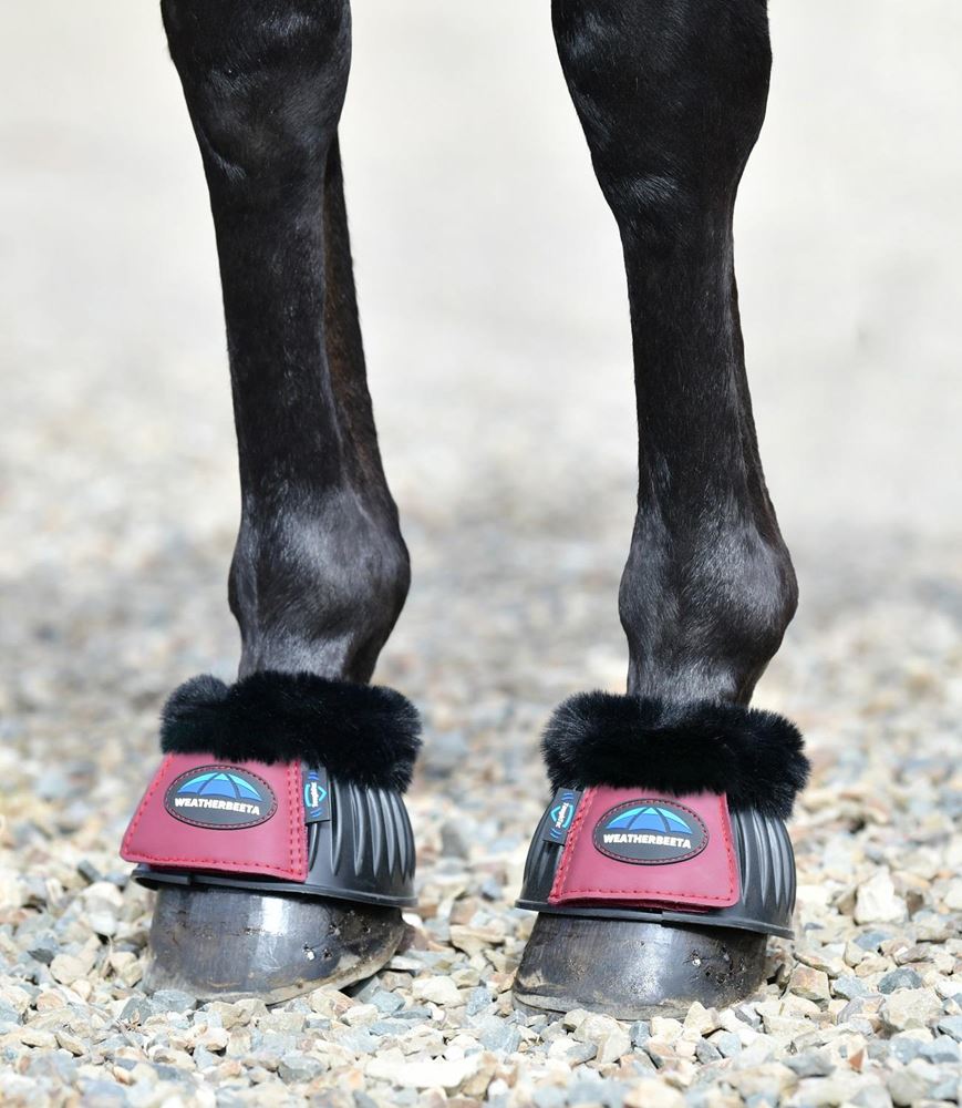 Weatherbeeta Tough-Tec Prime Fleece Trim Rubber Bell Boots (Black/Burgundy)