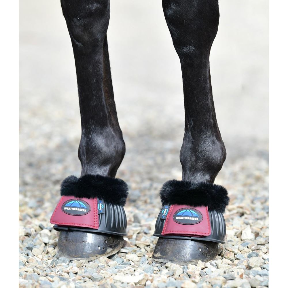 Weatherbeeta Tough-Tec Prime Fleece Trim Rubber Bell Boots (Black/Burgundy)
