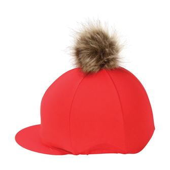Hy Equestrian Hat Cover with Faux Fur Pom Pom (Red)