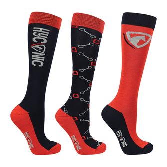 HyCONIC by Hy Equestrian Adults Pattern Socks - Pack of 3 (Navy/Red)