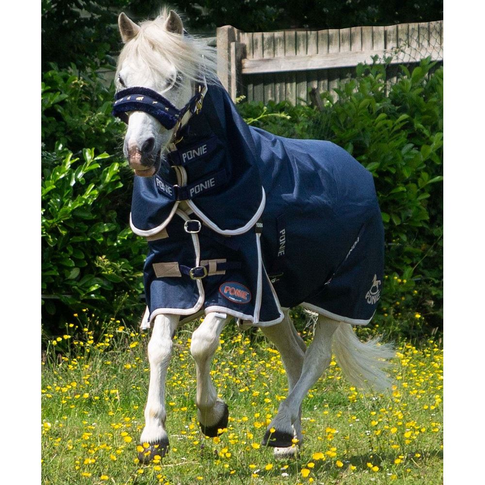 Gallop 600D PONIE 100g Duraproof Combo Turnout (Navy with Beige/White bindings)
