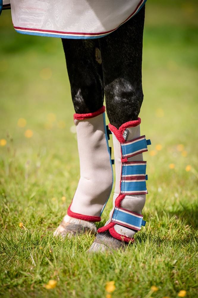 Horseware Rambo Flyboots (Oatmeal/Cherry, Peach & Blue)