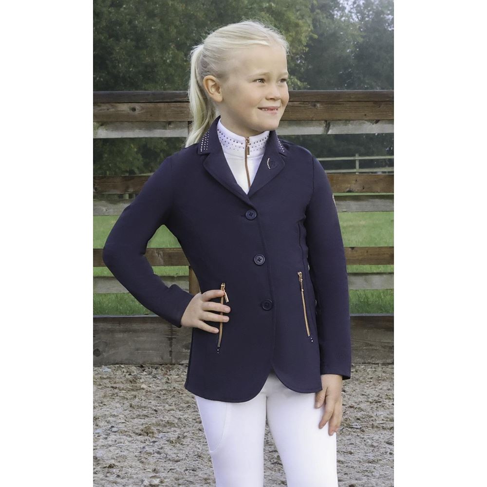 Hy Equestrian Roka Royal Childrens Show Jacket (Navy with Rose Gold Diamantes)