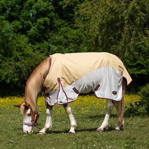 Gallop Dual 5-Point Hybrid Turnout Fly Rug (Beige/White with Burgundy binding)
