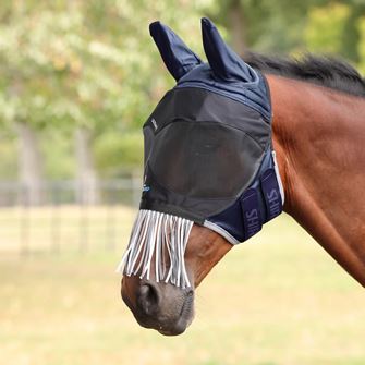 Shires FlyGuard Pro Deluxe Fly Mask with Ears & Nose Fringe (Navy)