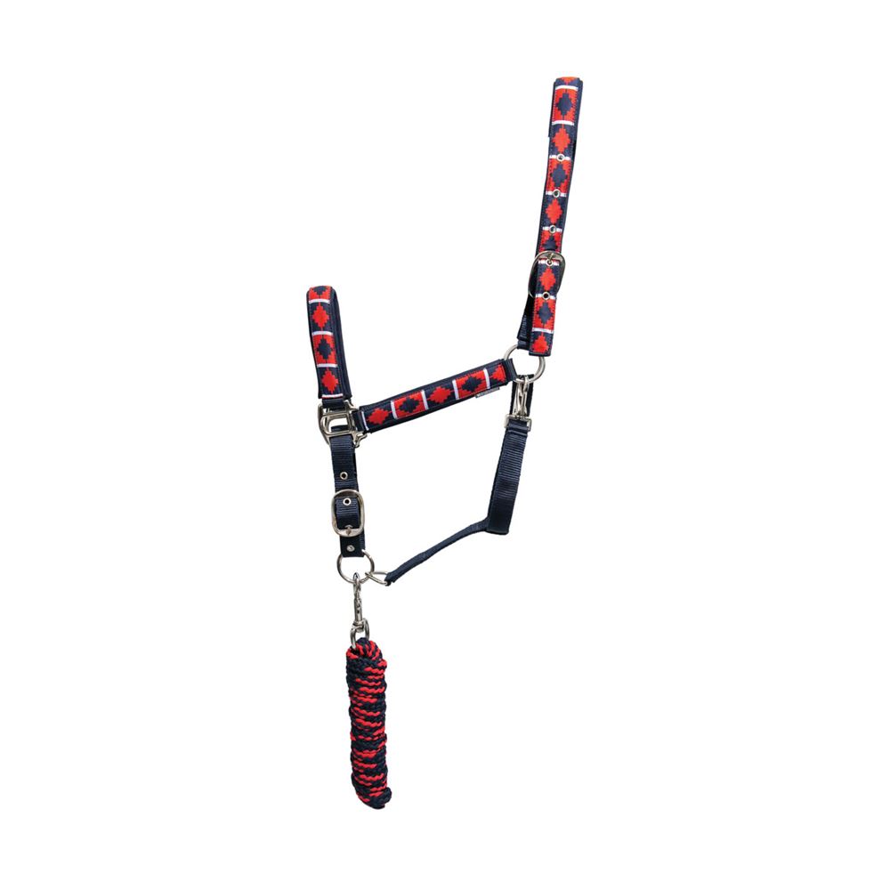 Hy Equestrian Woven Polo Head Collar and Lead Rope (Navy/Red)