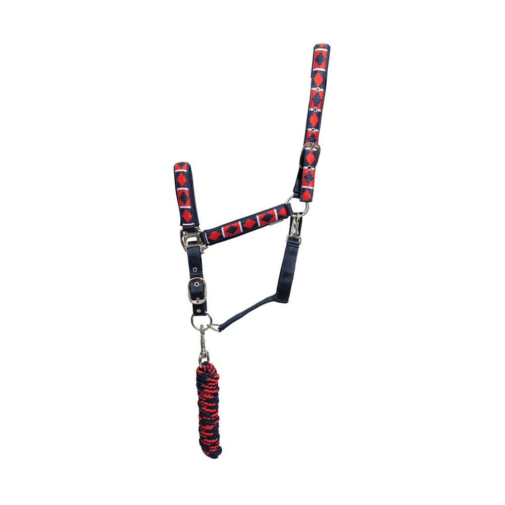 Hy Equestrian Woven Polo Head Collar and Lead Rope (Navy/Red)