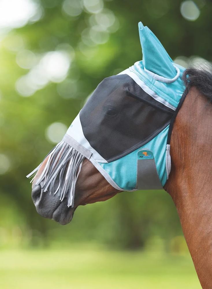 Shires Deluxe Fly Mask with Nose Fringe (Green)