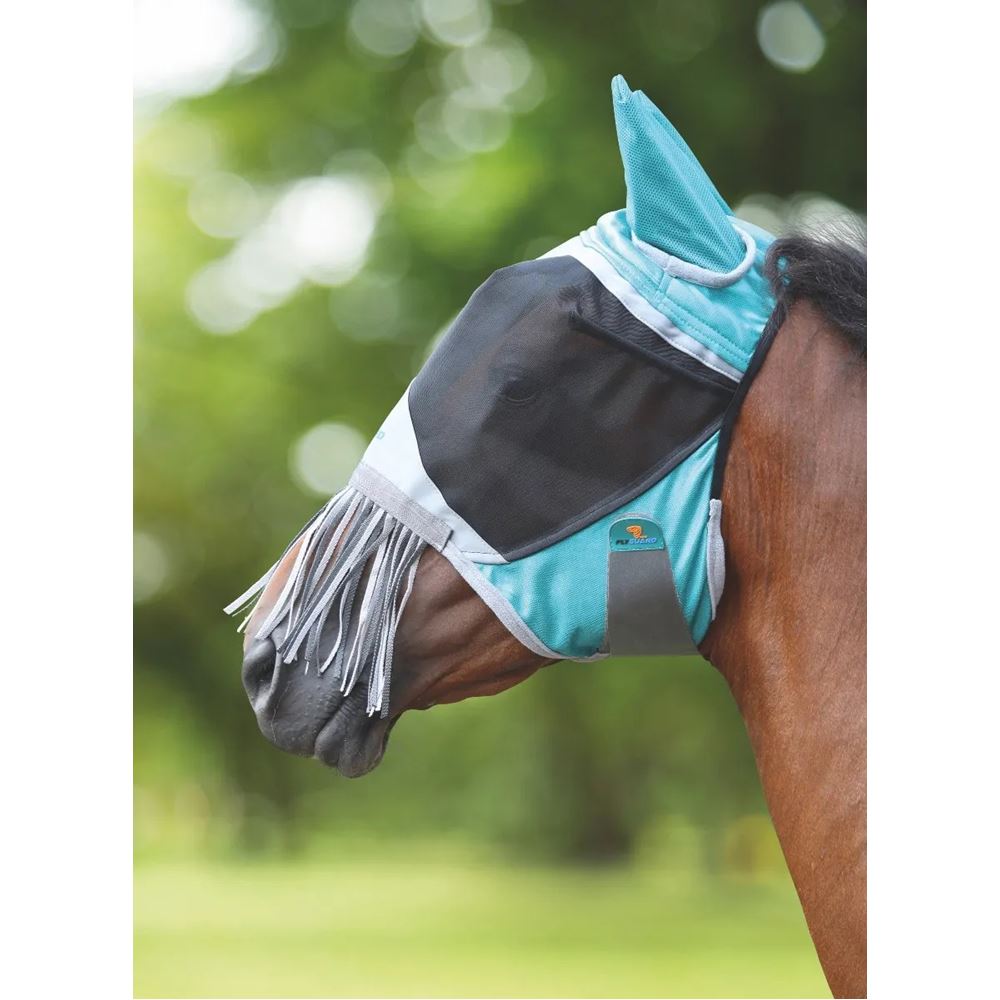 Shires Deluxe Fly Mask with Nose Fringe (Green)