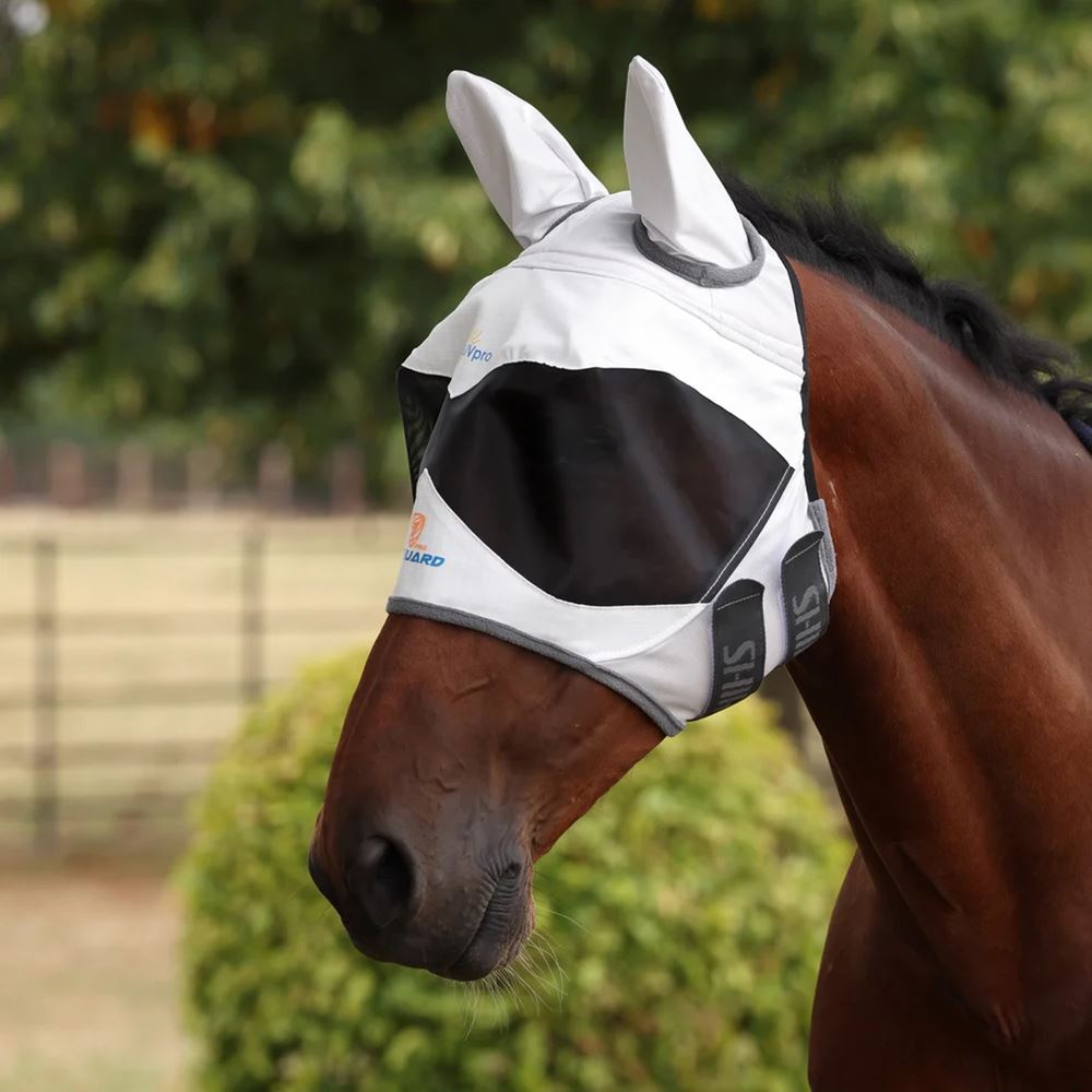 Shires FlyGuard Pro Sun Shade Fly Mask with Ears (White)