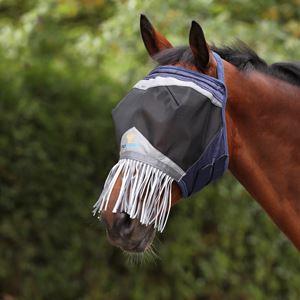 Shires FlyGuard Pro Fine Mesh Earless Fly Mask with Nose Fringe (Navy)