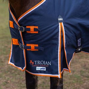 Gallop Trojan DURAPROOF 100g 5-Point Standard Neck Turnout Rug (Navy/Orange/White)