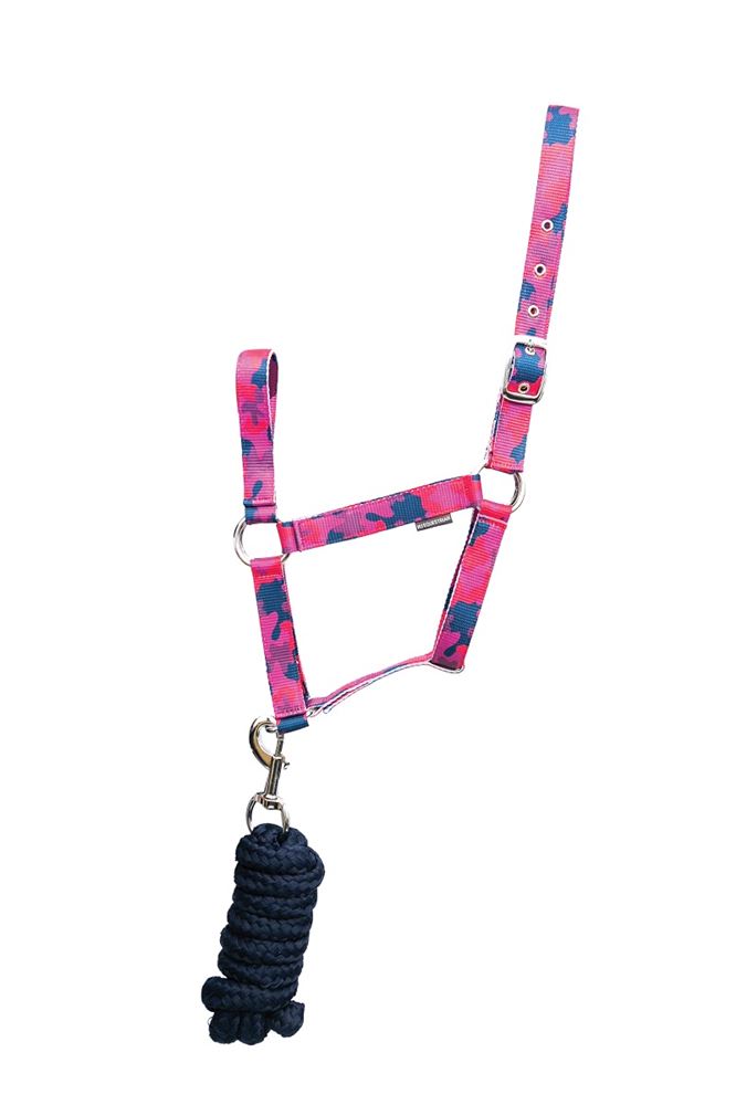 Hy Equestrian DynaForce Head Collar & Lead Rope (Raspberry/Navy)