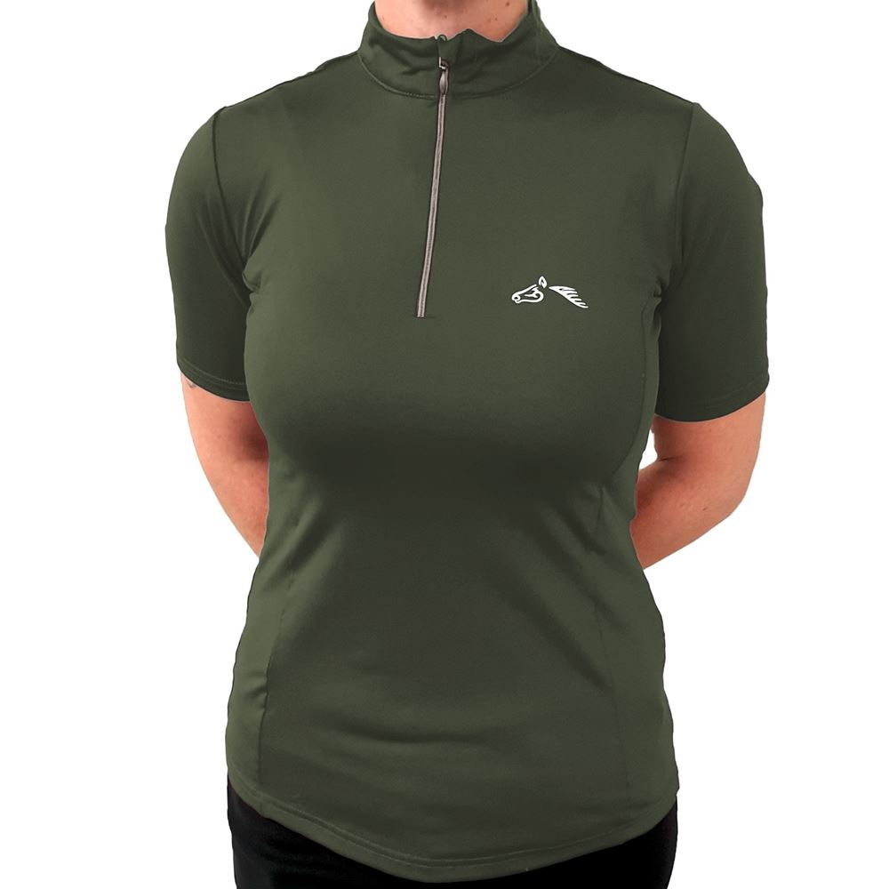Gallop Short Sleeve Zipped Neck Base Layer (Olive)