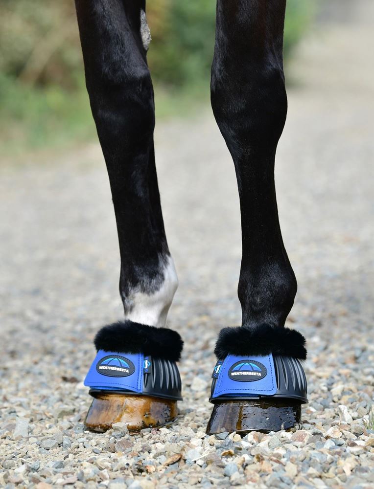 Weatherbeeta Tough-Tec Prime Fleece Trim Rubber Bell Boots (Black/Cobalt)