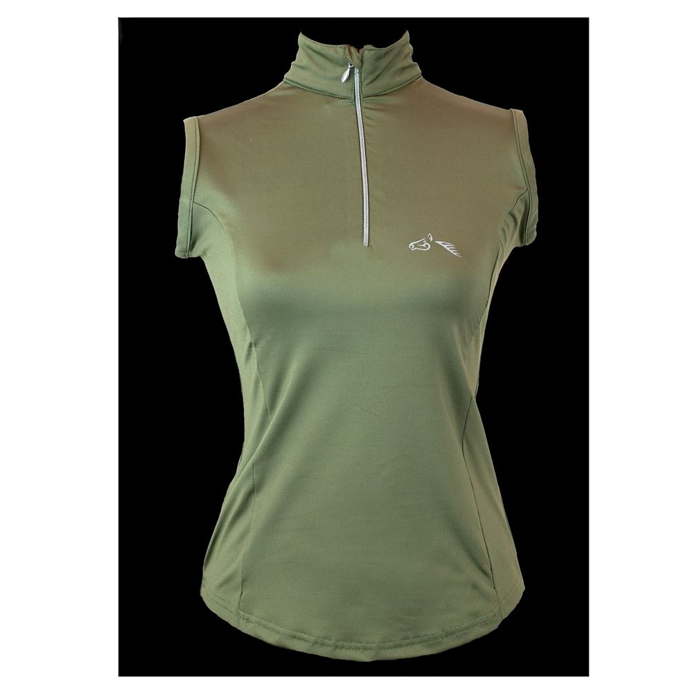 Gallop Sleeveless Zipped Neck Base-Layer (Olive)