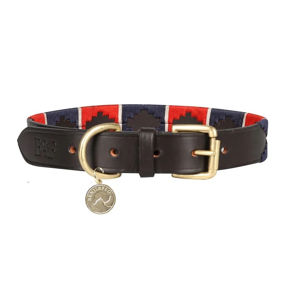 Benji & Flo Sublime Polo Leather Dog Collar (Red/Navy/White)