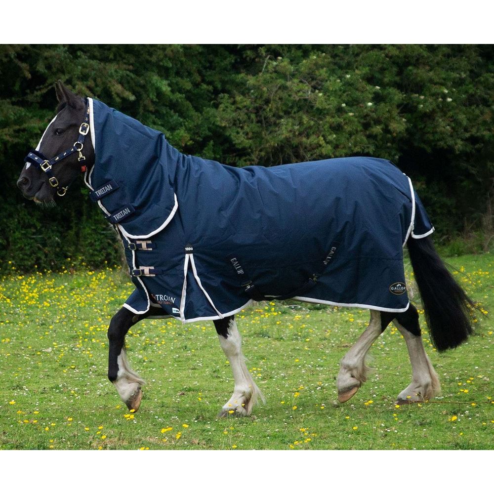 Gallop 600D TROJAN 100g Duraproof Combo Turnout (Navy with Beige/White bindings)