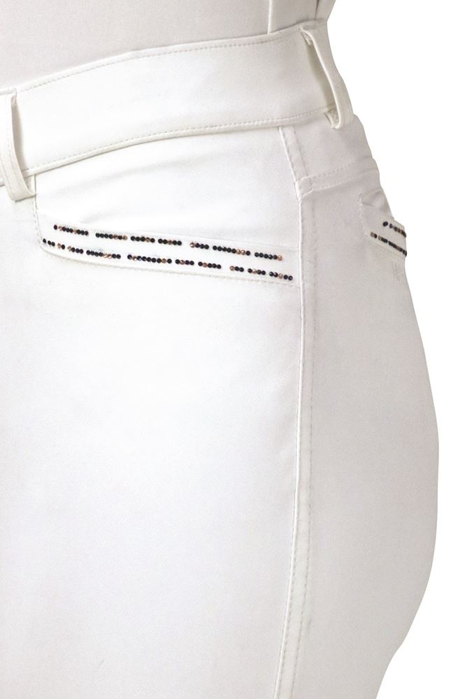 Hy Equestrian Roka Rose Breeches (White with Navy/Rose Gold Diamantes)