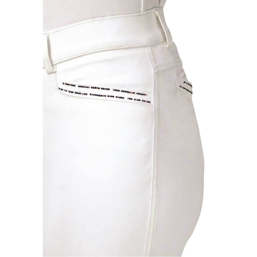 Hy Equestrian Roka Rose Breeches (White with Navy/Rose Gold Diamantes)