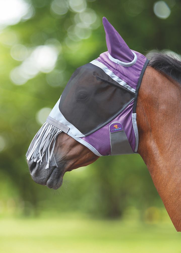 Shires Deluxe Fly Mask with Nose Fringe (Purple)