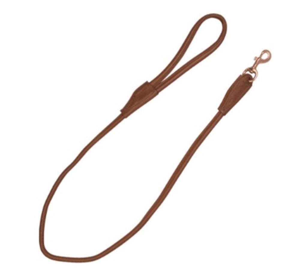 Benji & Flo Superior Rolled Leather Dog Lead (Tan/Rose Gold)