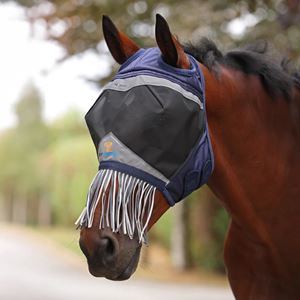 Shires FlyGuard Pro Fine Mesh Fly Mask with Ear Holes & Nose Fringe (Navy)