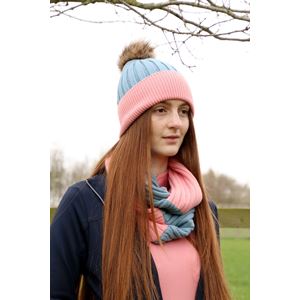 Hy Equestrian Synergy Luxury Bobble Hat and Snood Bundle (Aqua/Rose)
