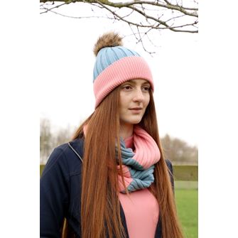 Hy Equestrian Synergy Luxury Bobble Hat and Snood Bundle (Aqua/Rose)