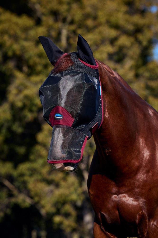 Weatherbeeta Comfitec Fine Mesh Fly Mask with Ears & Nose (Black/Burgundy)