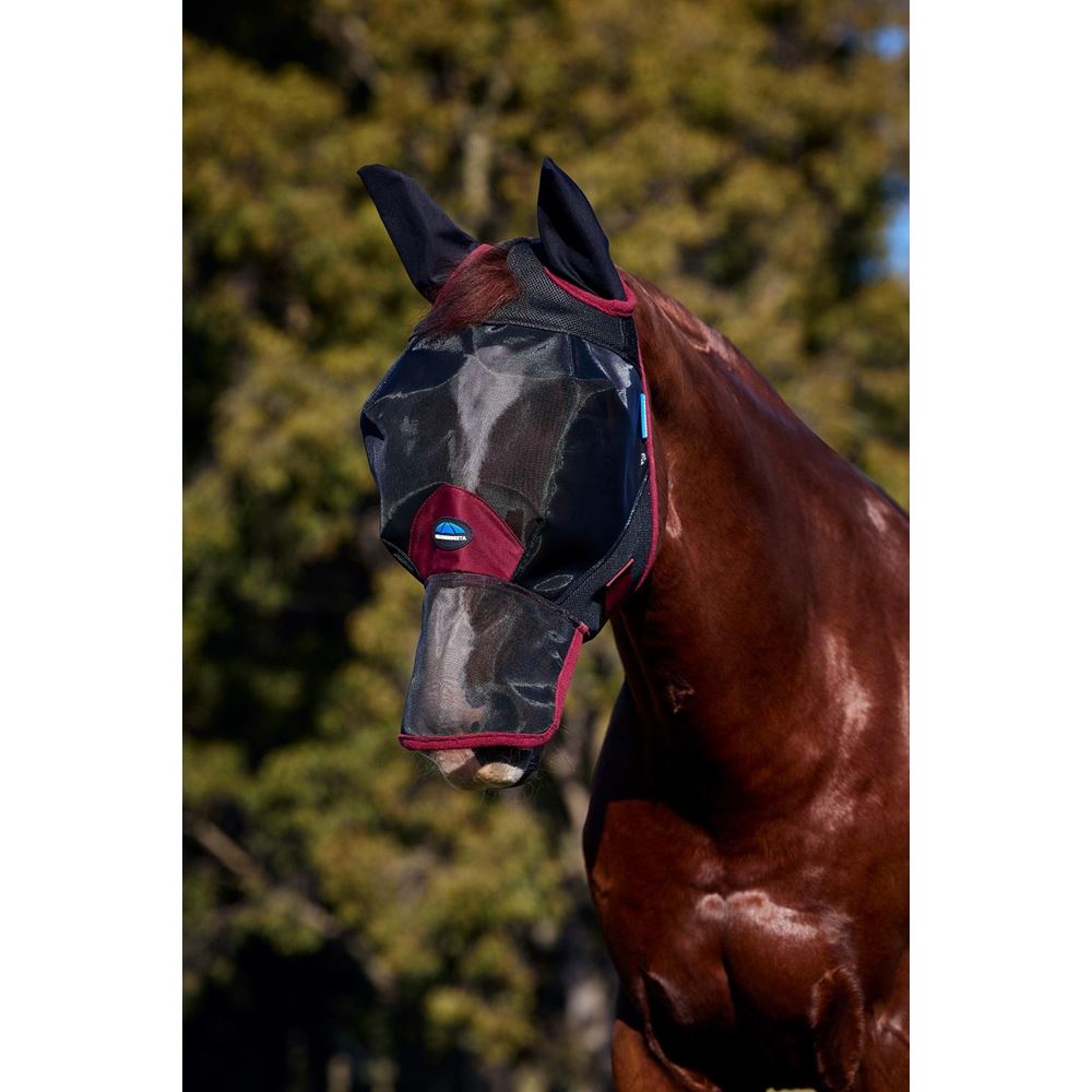 Weatherbeeta Comfitec Fine Mesh Fly Mask with Ears & Nose (Black/Burgundy)