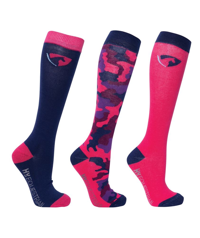 Hy Equestrian DynaForce Socks - Pack of 3 (Raspberry/Navy)