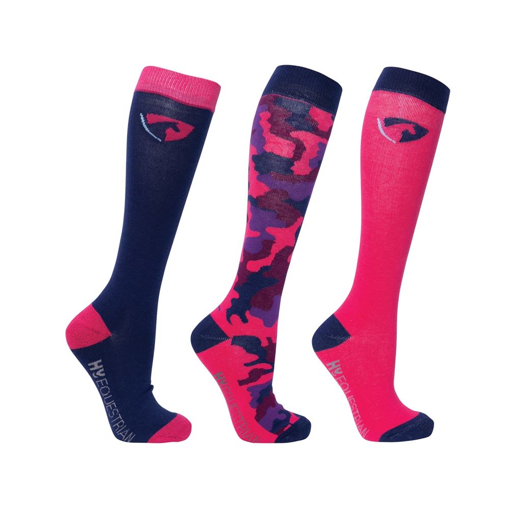 Hy Equestrian DynaForce Socks - Pack of 3 (Raspberry/Navy)