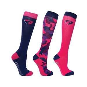 Hy Equestrian DynaForce Socks - Pack of 3 (Raspberry/Navy)