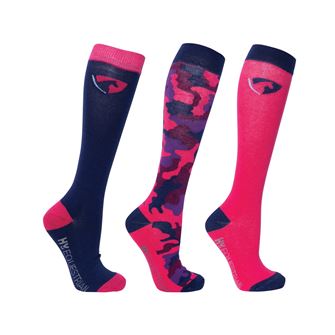 Hy Equestrian DynaForce Socks Adult - Pack of 3 (Raspberry/Navy)