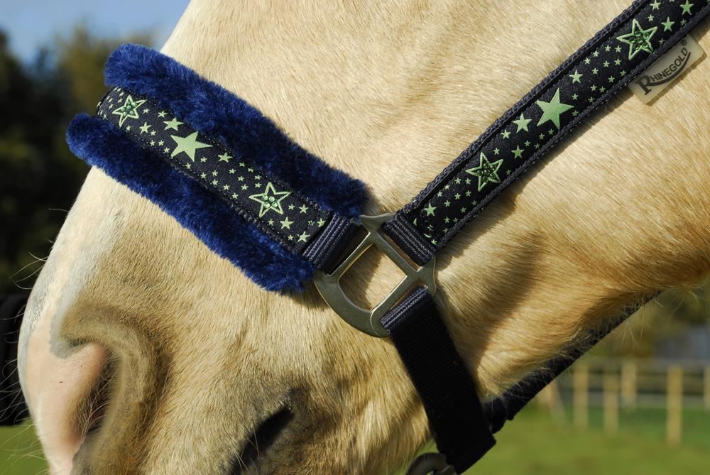 Rhinegold Crystal Star Headcollar & Lead Rope Set (Navy/Green)