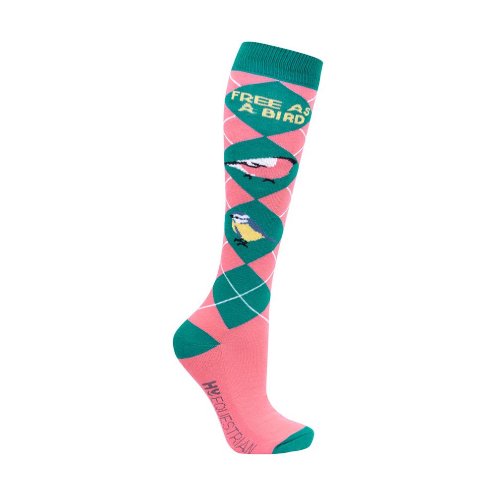 Hy Equestrian Free As A Bird Socks - Pack of 3 (Fern/Pink)