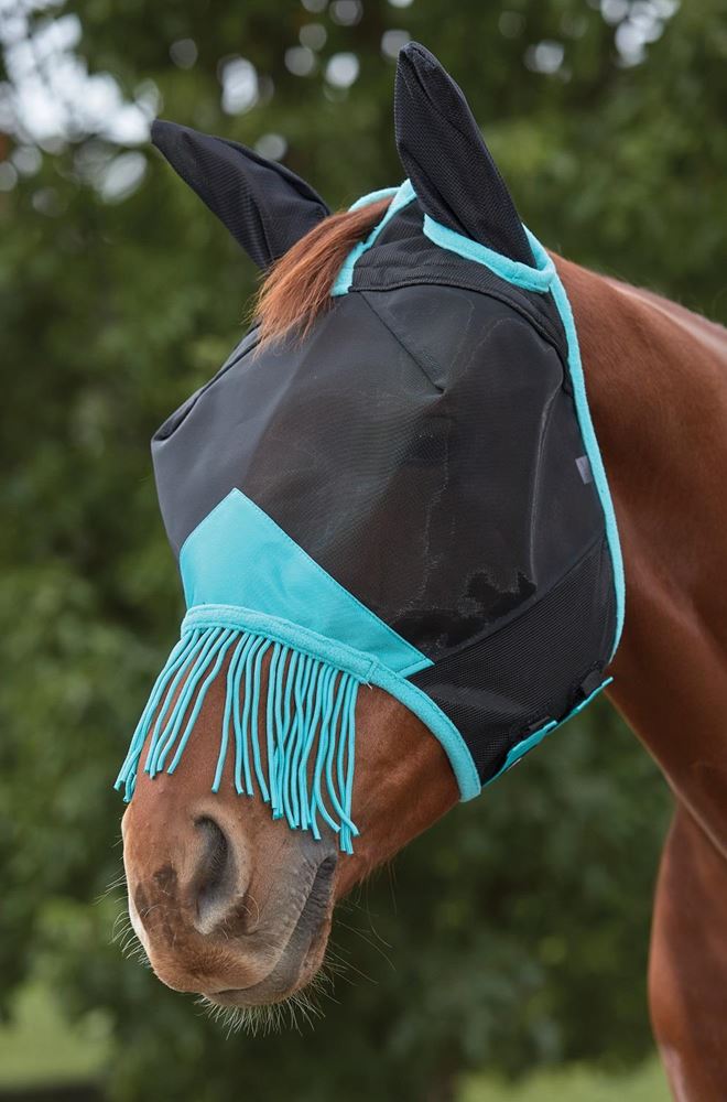 Weatherbeta Comfitec Deluxe Fine Mesh Mask With Ears & Tassels (Black/Turquoise)