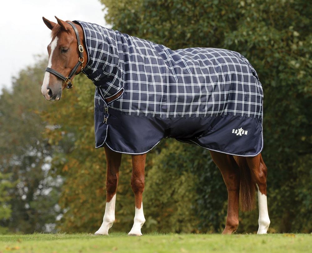 Saxon Defiant 600D Combo Heavy Turnout Rug 300g (Navy Plaid)