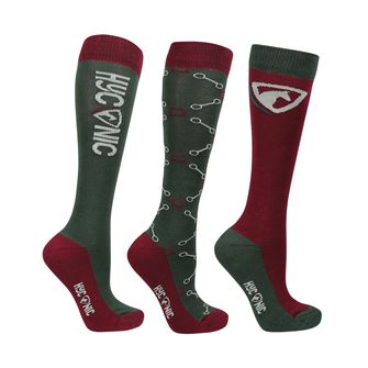 HyCONIC by Hy Equestrian Adults Pattern Socks -Pack of 3 (Purple/Green)