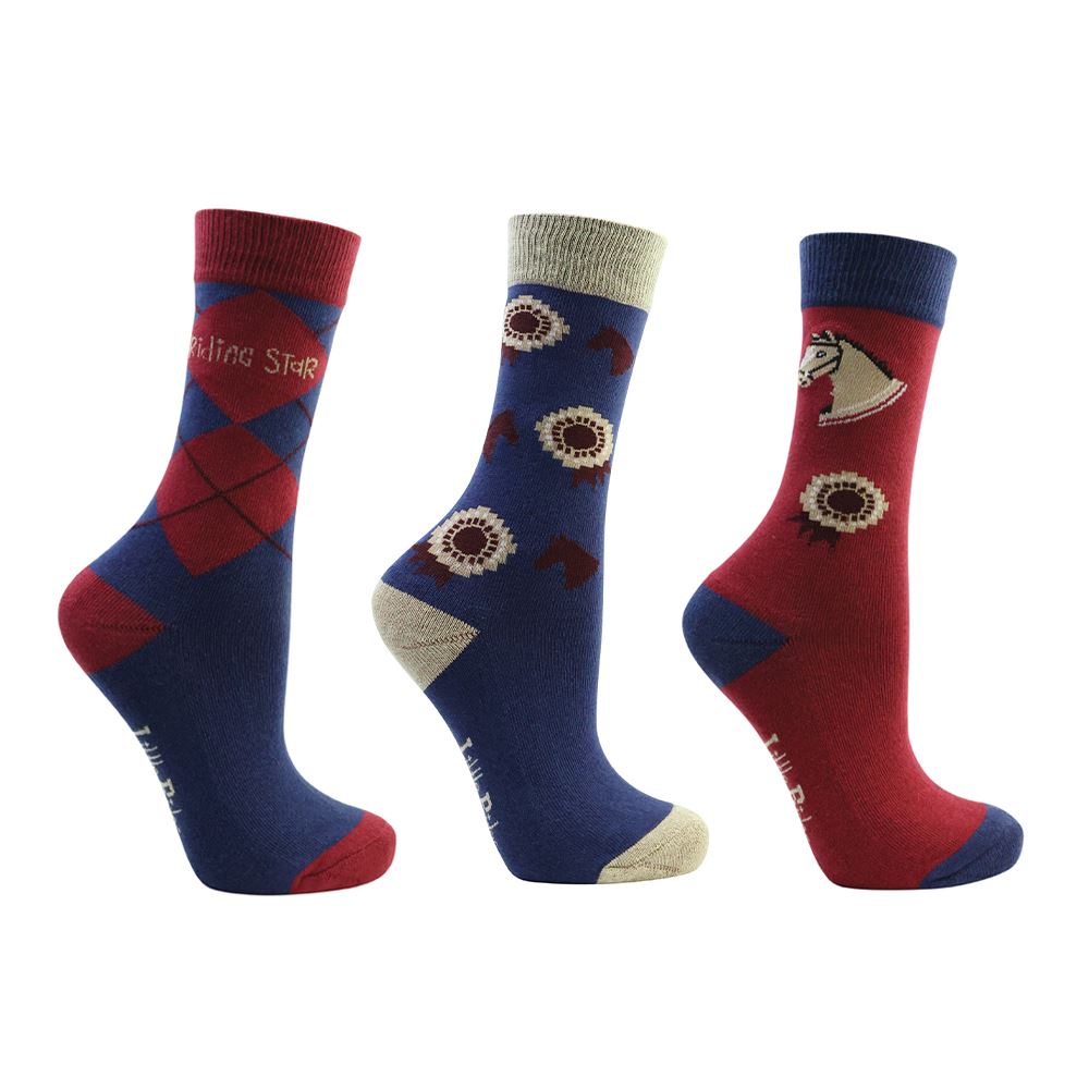 Riding Star Collection Socks by Little Rider - Pack of 3 (Navy/Burgundy)