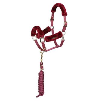Shires ARMA Faux Fur Headcollar & Lead Rope (Burgundy)