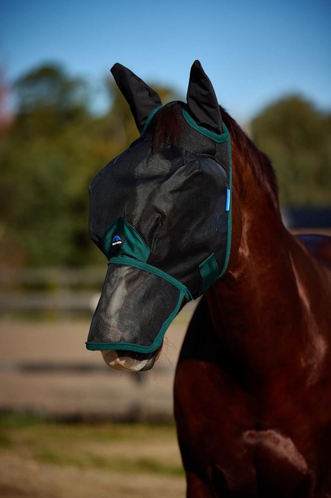 Weatherbeeta Comfitec Durable Mesh Fly Mask with Ears & Nose (Black/Forest Green)