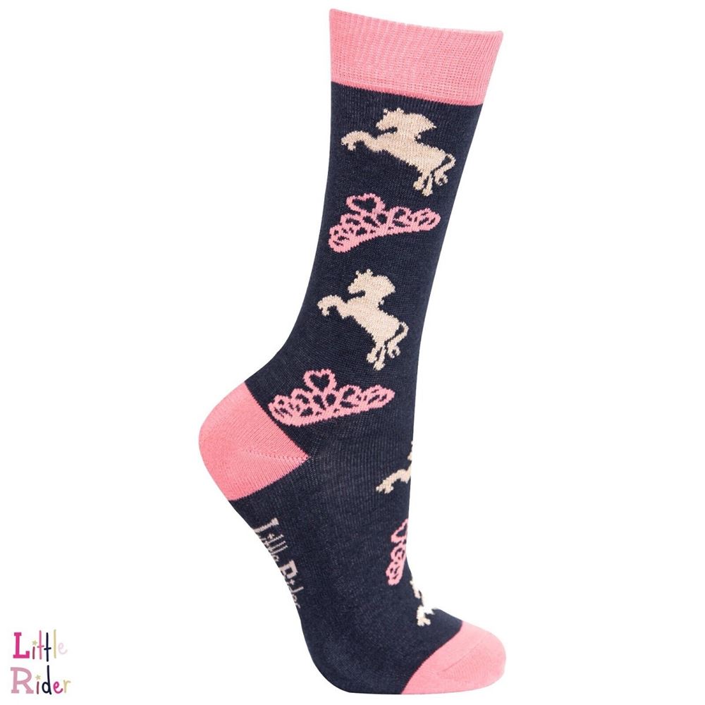 The Princess and the Pony Socks by Little Rider (Pack of 3) - Navy/Peach