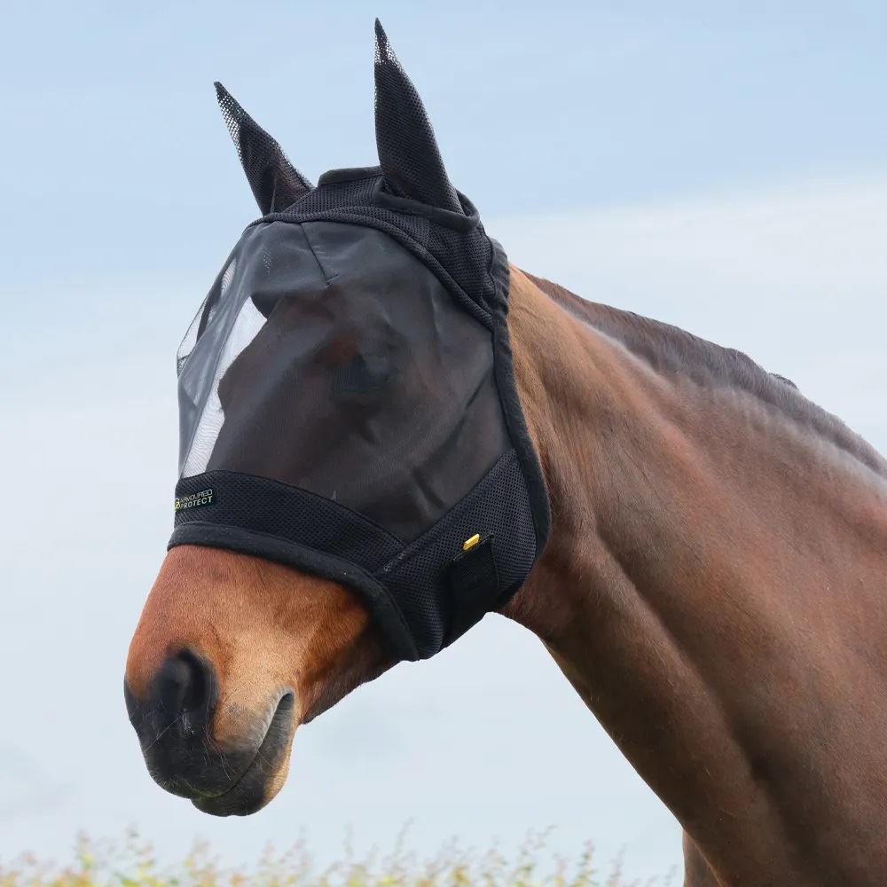 Hy Equestrian Armoured Protect Half Mask with Ears (Black)